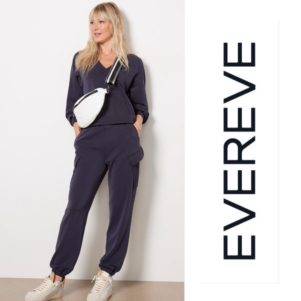 EVEREVE Ari Jogger High Rise Super Soft Pants Navy Blue Cargo Pockets Size XS